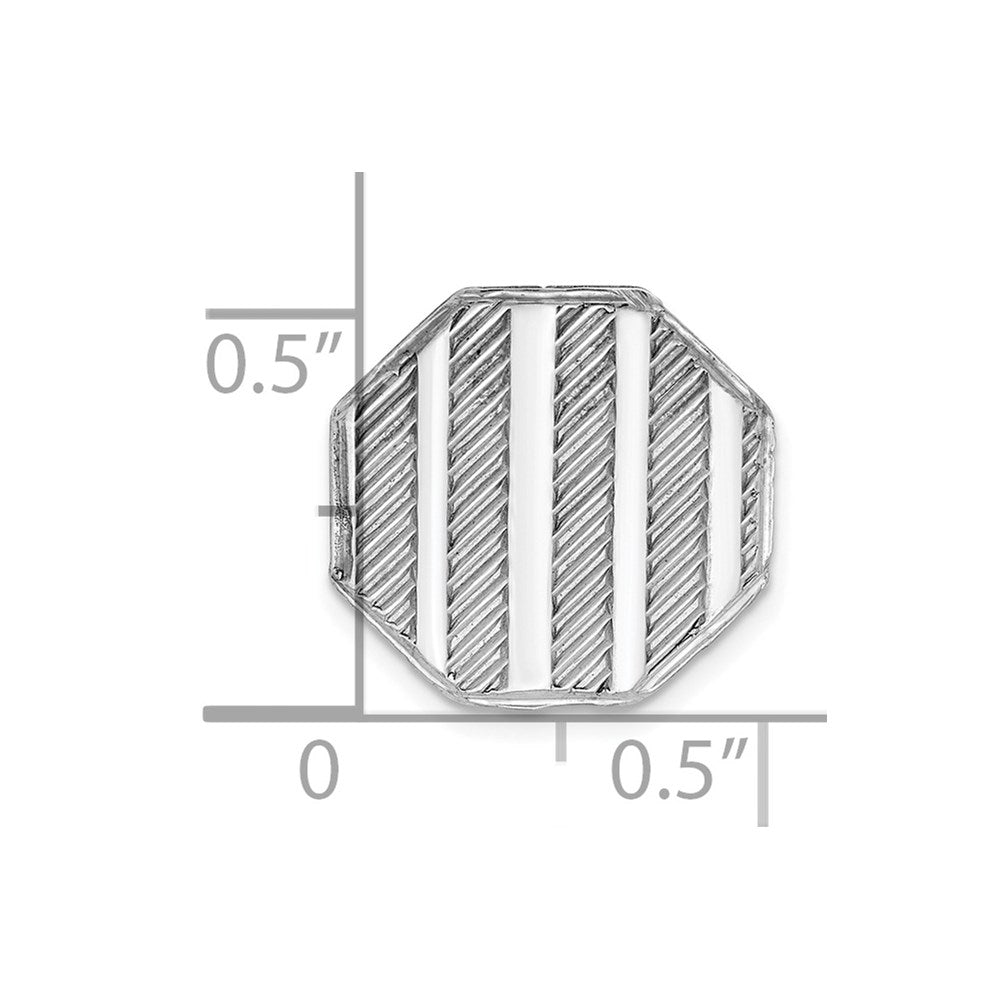 Alternate view of the Rhodium Plated Sterling Silver Striped Octagon Lapel or Tie Pin, 13mm by The Black Bow Jewelry Co.