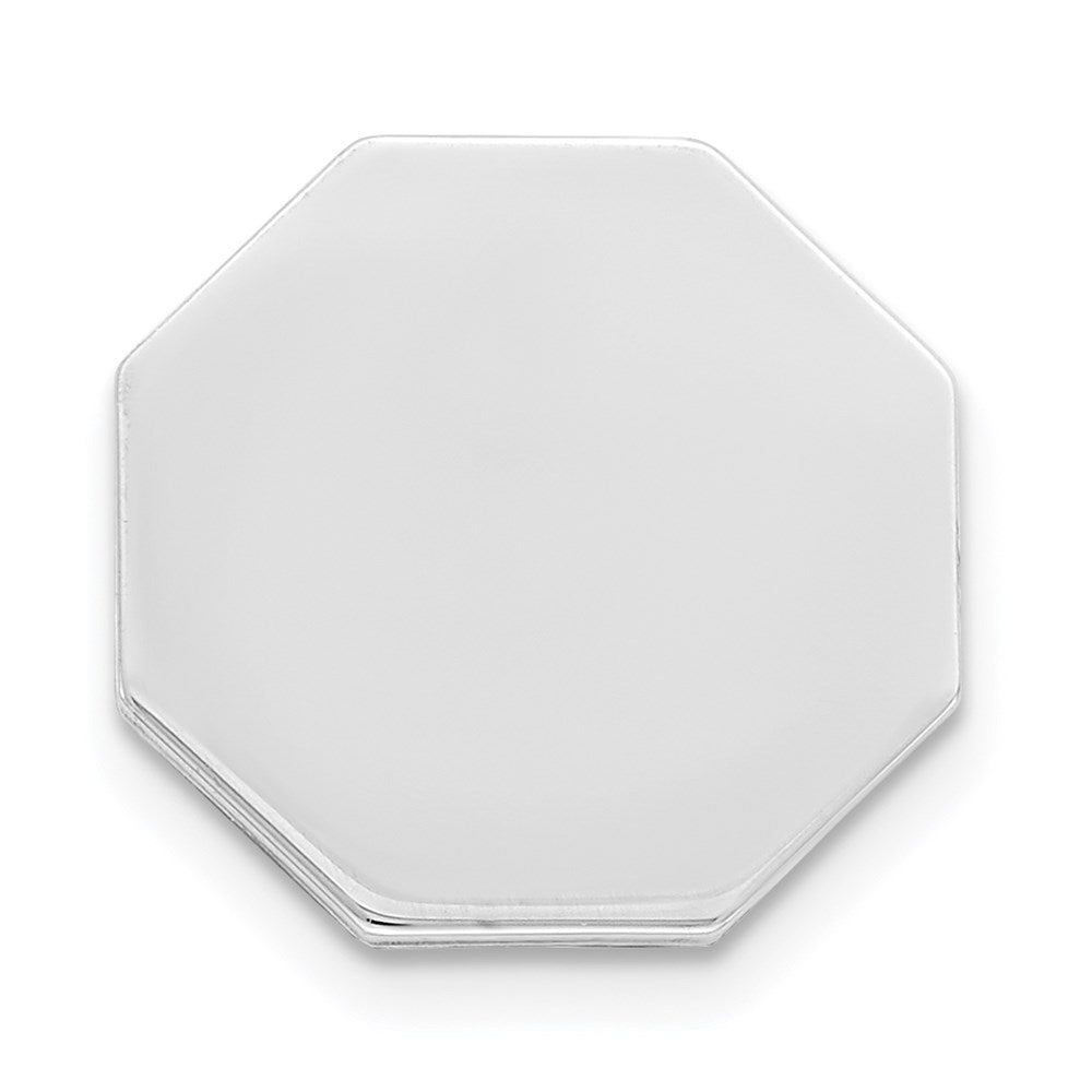 Rhodium Plated Sterling Silver Polished Octagon Lapel or Tie Pin, 10mm, Item M11364 by The Black Bow Jewelry Co.