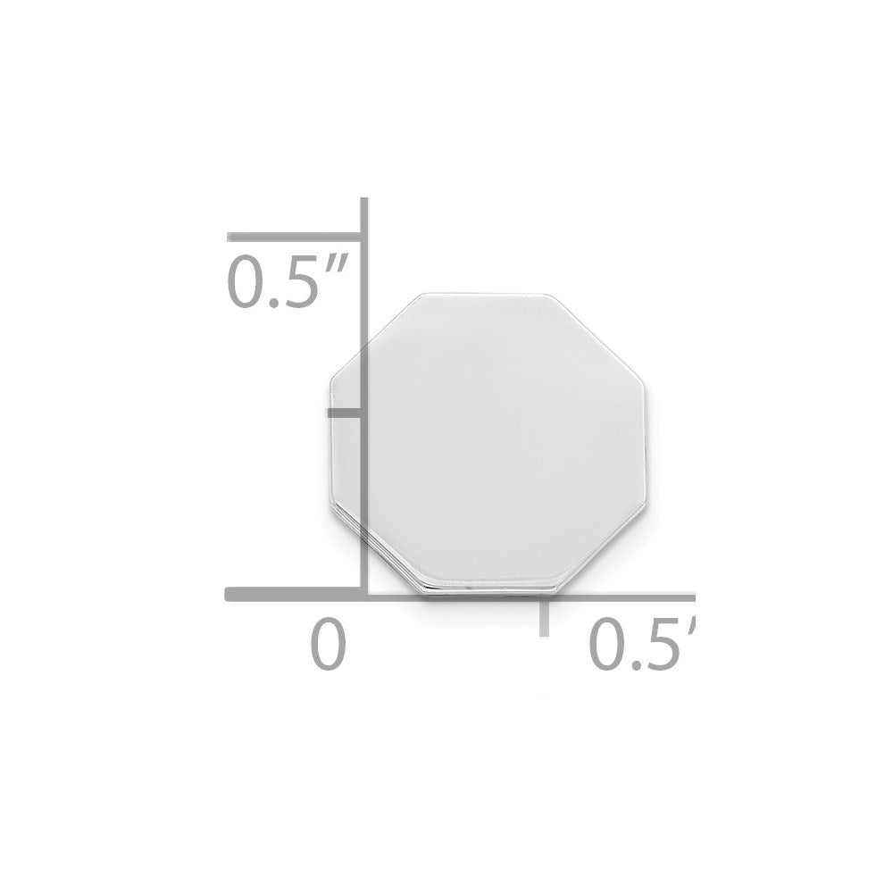 Alternate view of the Rhodium Plated Sterling Silver Polished Octagon Lapel or Tie Pin, 10mm by The Black Bow Jewelry Co.