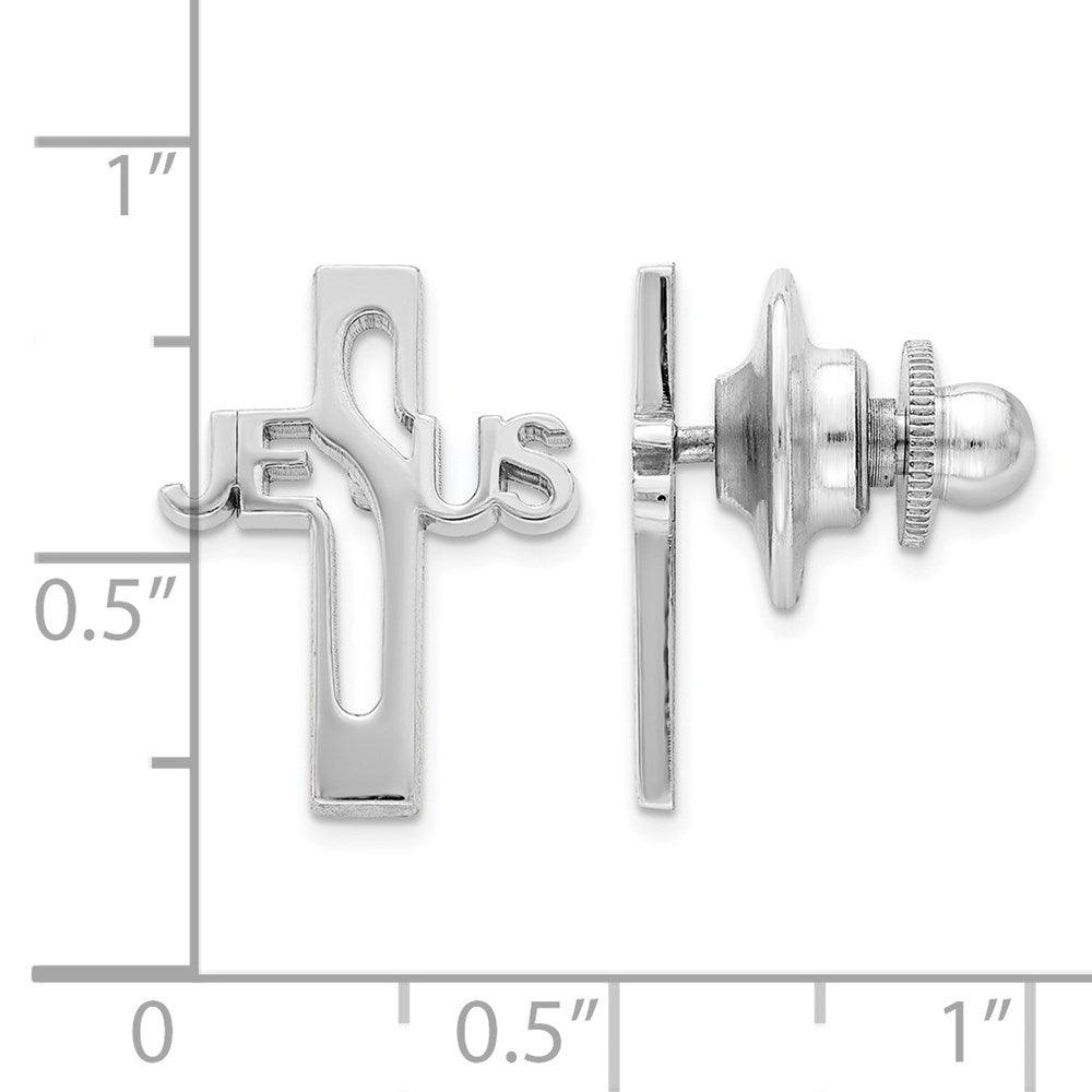 Alternate view of the Rhodium Plated Sterling Silver Jesus Cross Lapel or Tie Pin, 13 x 16mm by The Black Bow Jewelry Co.