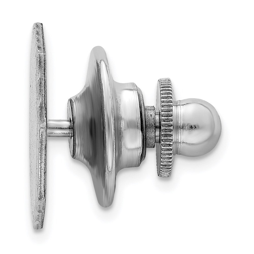 Alternate view of the Rhodium Plated Sterling Silver Grooved Octagon Lapel or Tie Pin, 13mm by The Black Bow Jewelry Co.