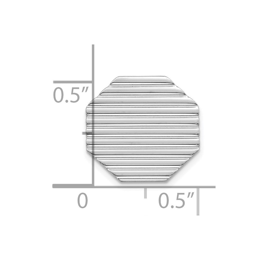 Alternate view of the Rhodium Plated Sterling Silver Grooved Octagon Lapel or Tie Pin, 13mm by The Black Bow Jewelry Co.