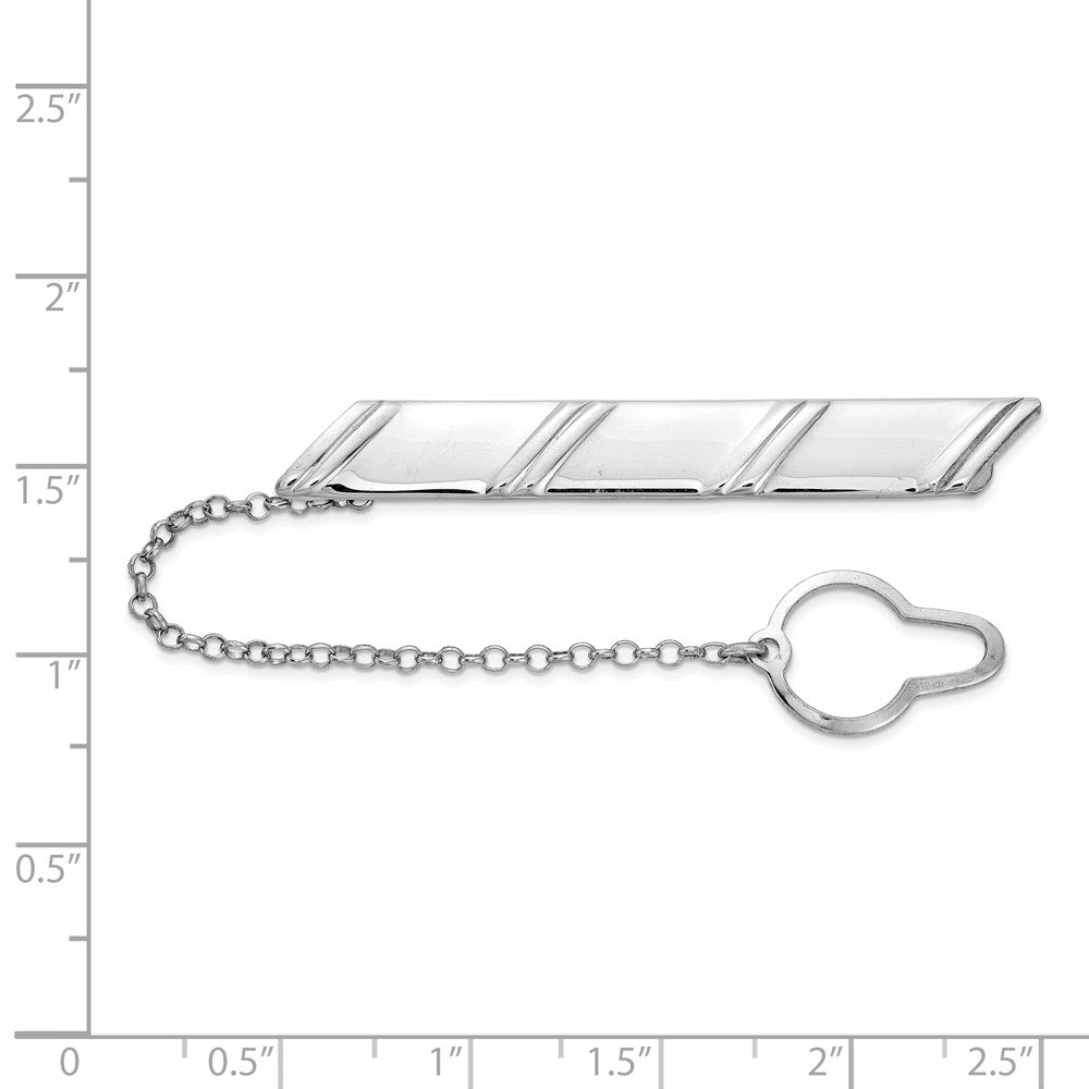 Alternate view of the Rhodium Plated Sterling Silver Diagonal Stripe w/ Button Chain Tie Bar by The Black Bow Jewelry Co.