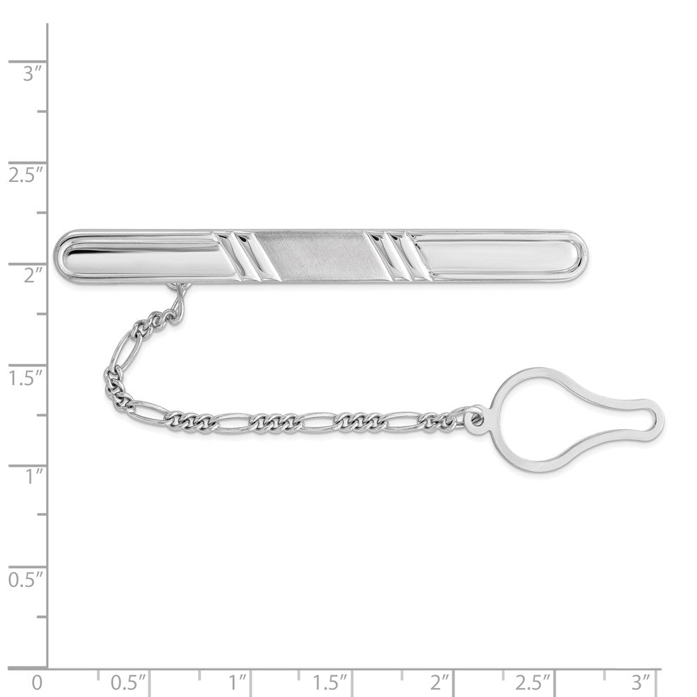 Alternate view of the Rhodium Plated Sterling Silver Grooved with Button Chain Long Tie Bar by The Black Bow Jewelry Co.