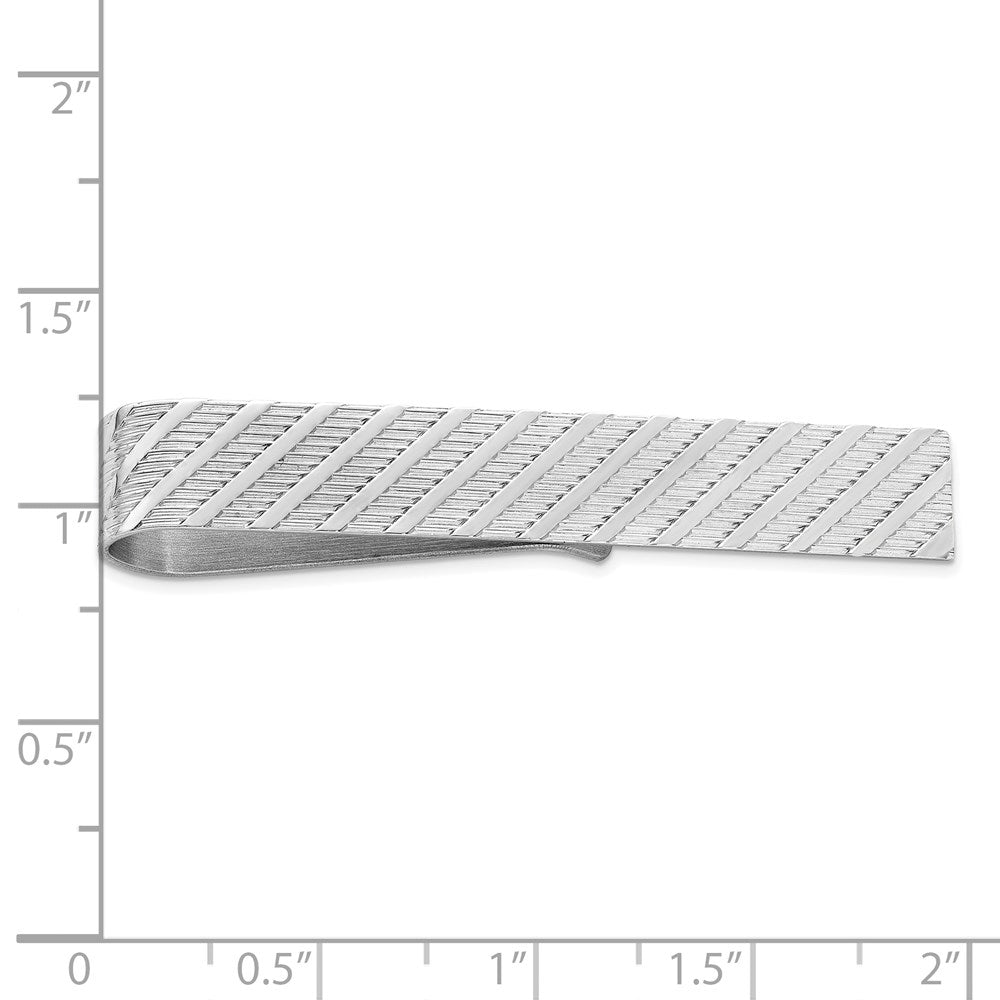 Alternate view of the Rhodium Plated Sterling Silver Diagonal Striped Tie Bar, 7 x 50mm by The Black Bow Jewelry Co.
