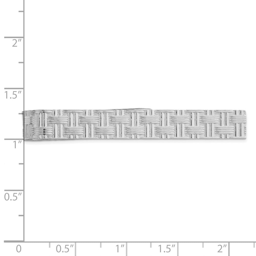 Alternate view of the Rhodium Plated Sterling Silver Basketweave Tie Bar, 7 x 55mm by The Black Bow Jewelry Co.