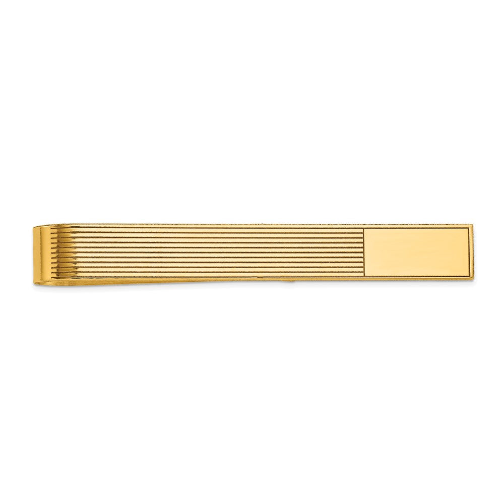 14K Yellow Gold Engravable Grooved Striped Tie Bar, 6.5 x 50mm, Item M11391 by The Black Bow Jewelry Co.