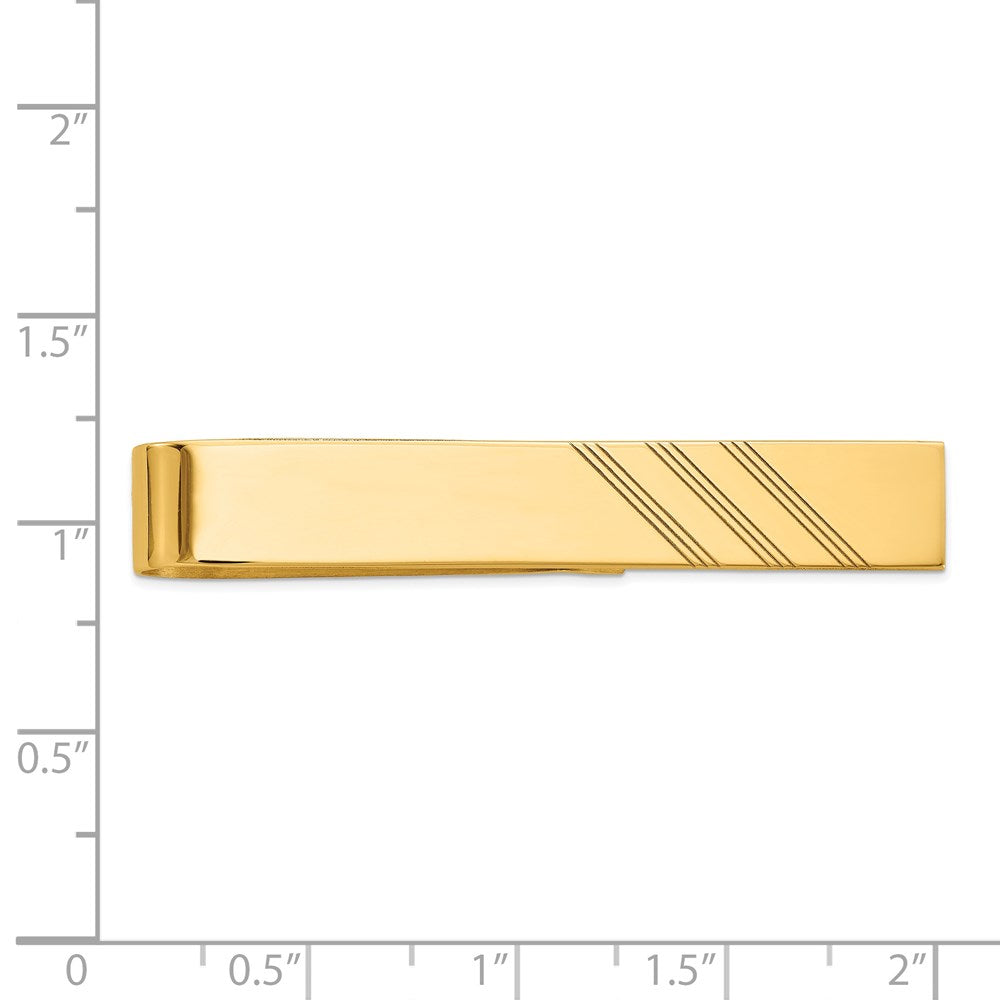 Alternate view of the 14K Yellow Gold Polished & Diagonal Stripe Tie Bar, 8 x 50mm by The Black Bow Jewelry Co.