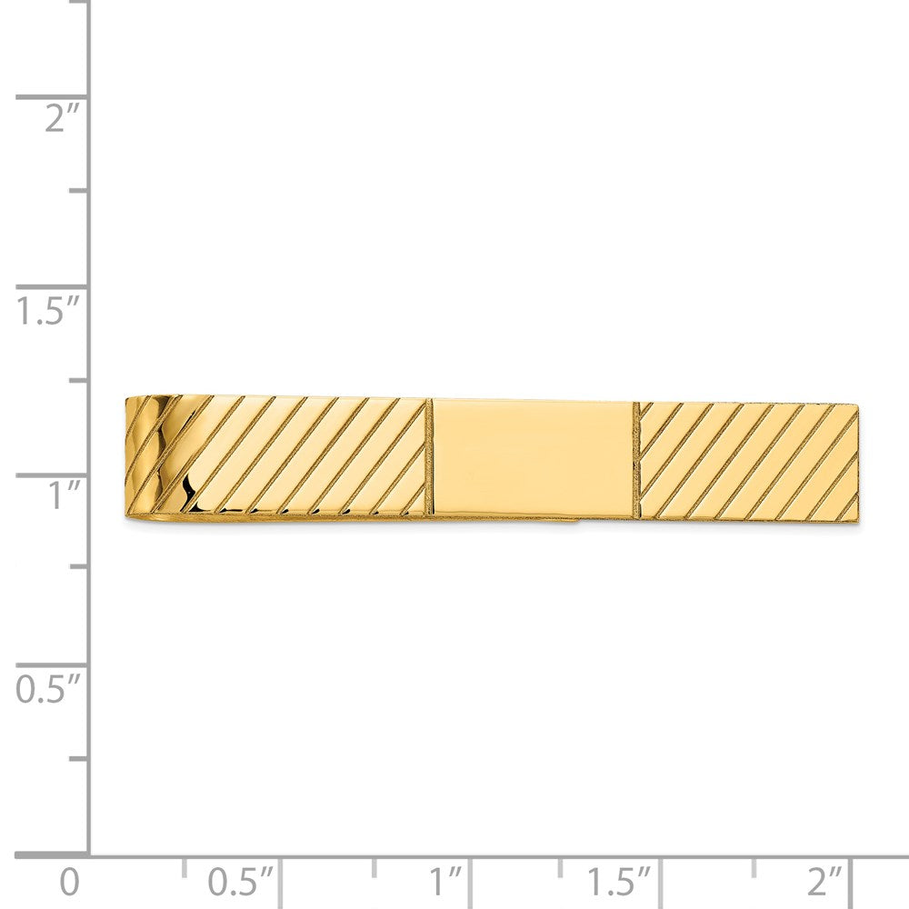 Alternate view of the 14K Yellow Gold Polished & Diagonal Grooved Tie Bar, 8 x 50mm by The Black Bow Jewelry Co.