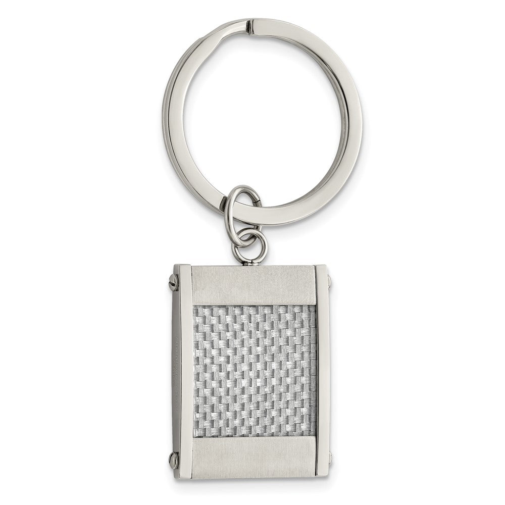 Stainless Steel & Gray Carbon Fiber Rectangle Key Chain, Item M11401 by The Black Bow Jewelry Co.