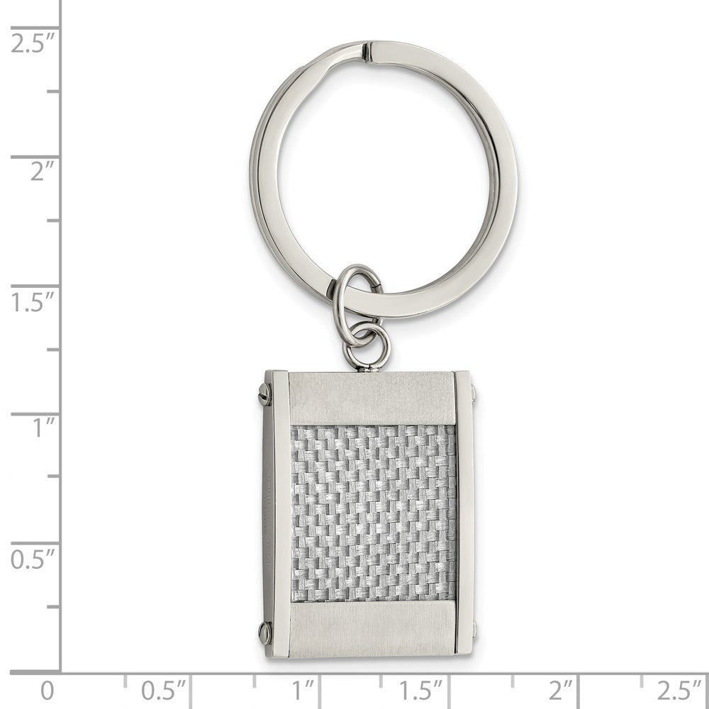 Alternate view of the Stainless Steel & Gray Carbon Fiber Rectangle Key Chain by The Black Bow Jewelry Co.