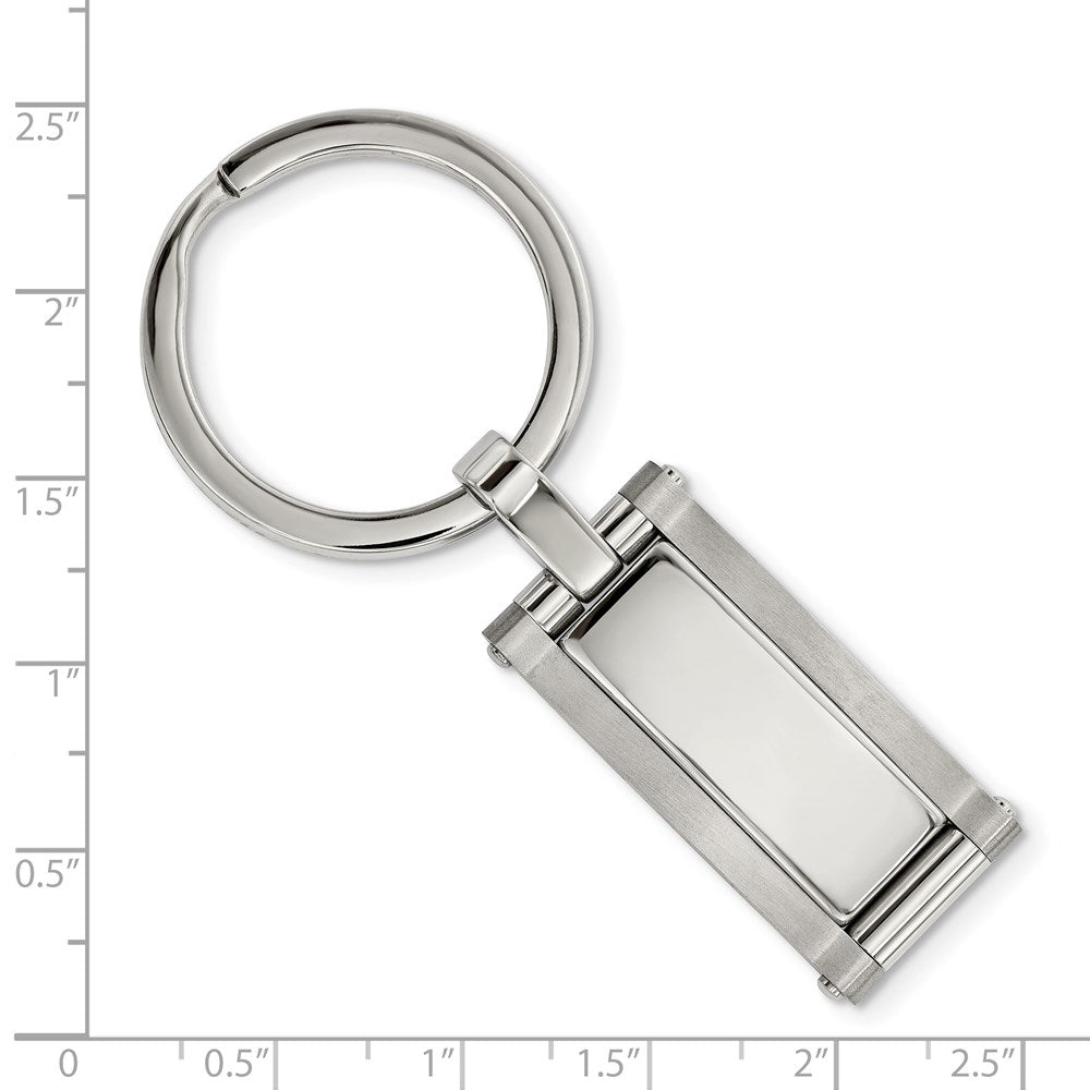 Alternate view of the Stainless Steel Brushed & Polished Rectangle Key Chain by The Black Bow Jewelry Co.