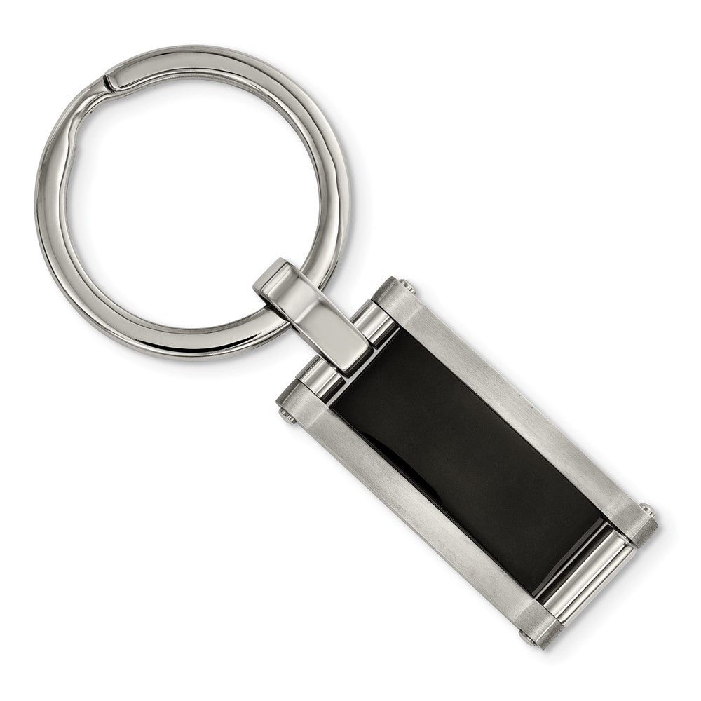 Stainless Steel & Black Acrylic Rectangle Key Chain, Item M11403 by The Black Bow Jewelry Co.