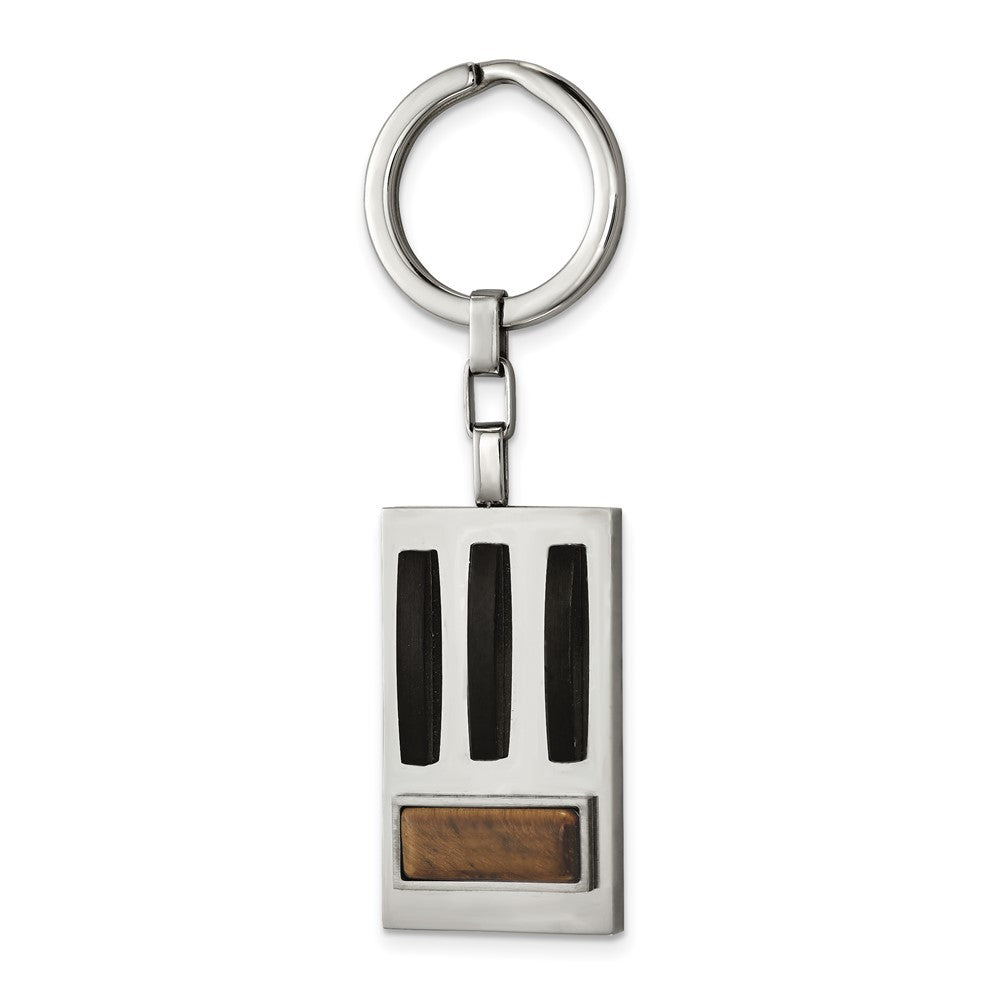 Stainless Steel Black Plated & Tiger's Eye Rectangle Key Chain, Item M11414 by The Black Bow Jewelry Co.