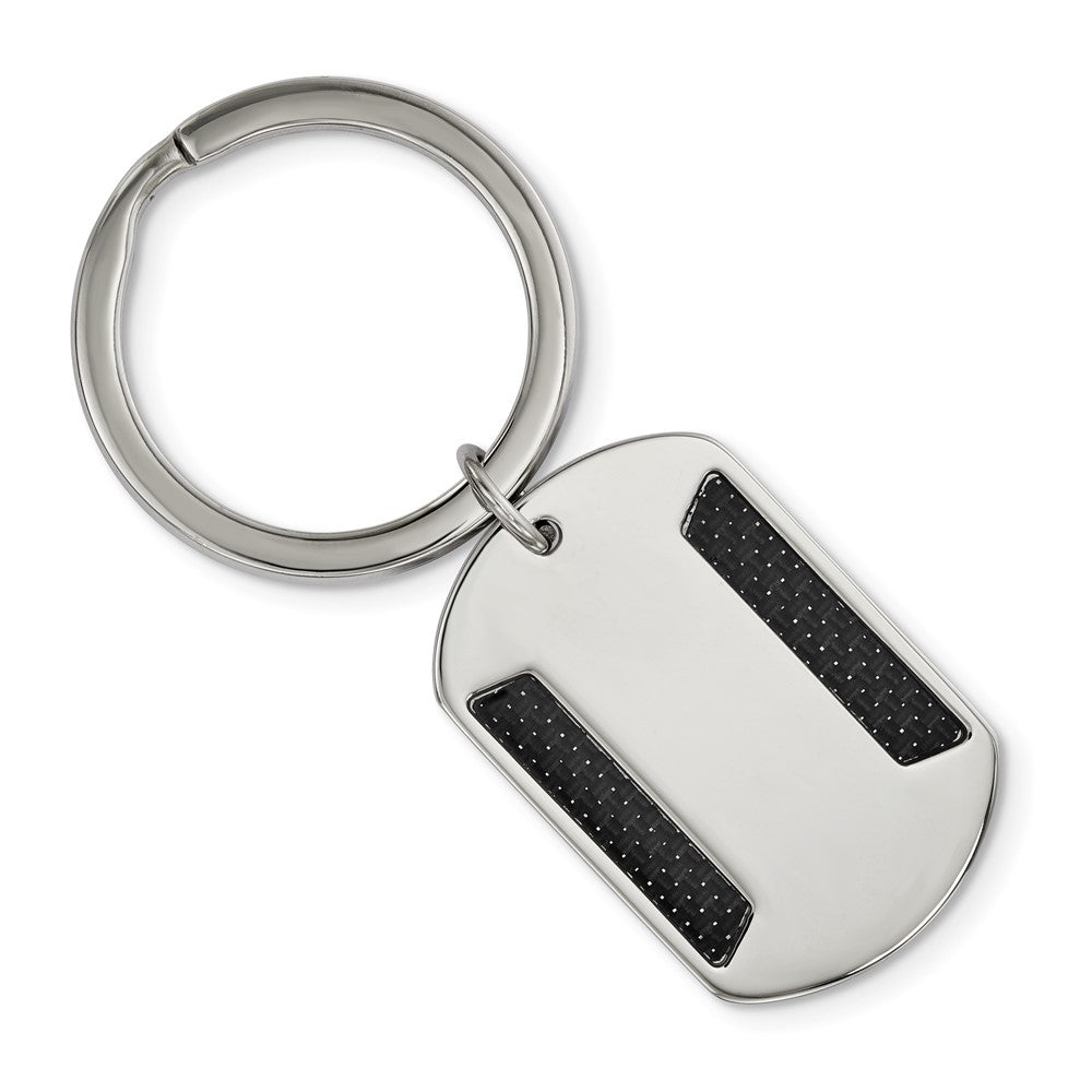 Stainless Steel & Black Carbon Fiber Dog Tag Key Chain, Item M11417 by The Black Bow Jewelry Co.
