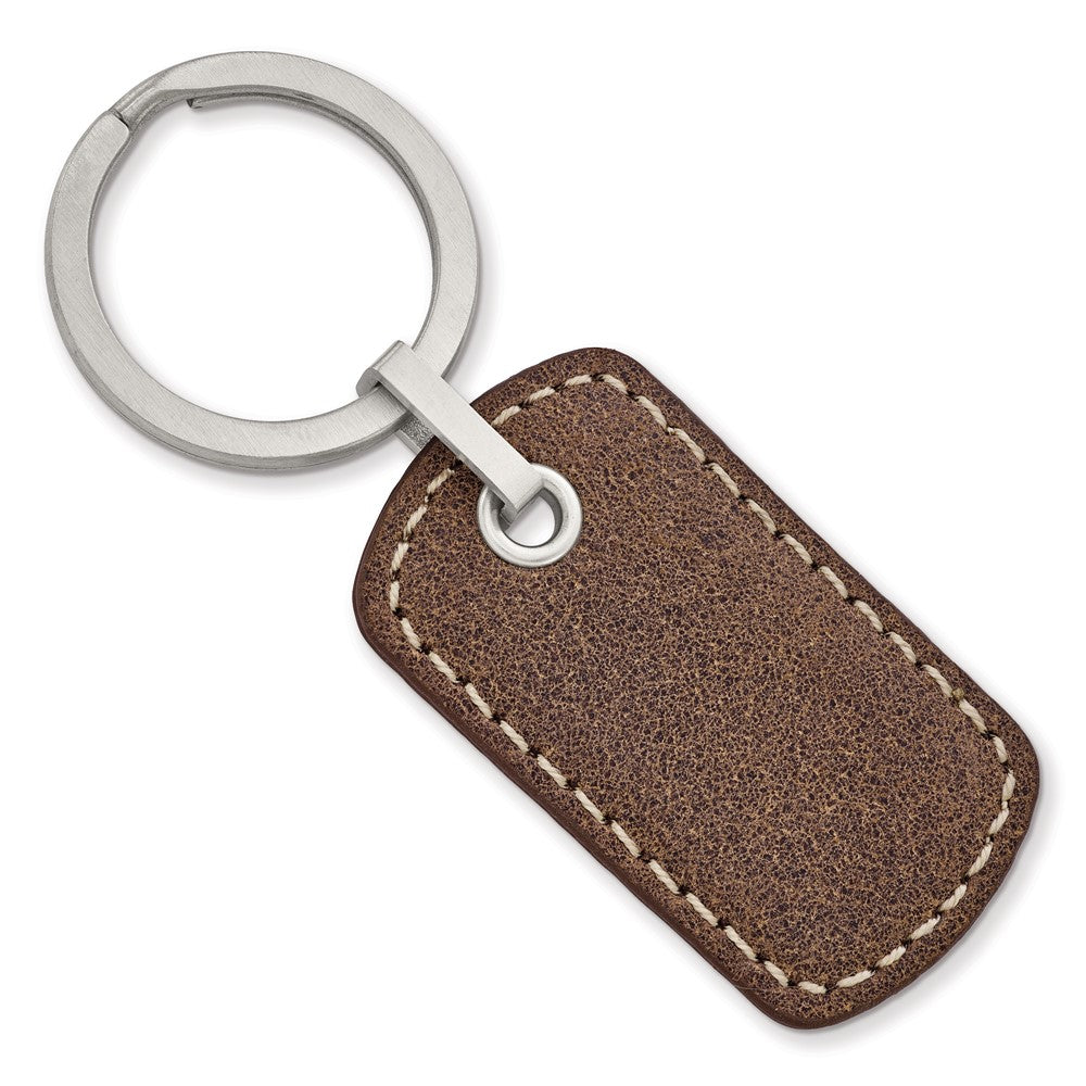 Stainless Steel & Tan Stitched Brown Leather Key Chain, Item M11418 by The Black Bow Jewelry Co.