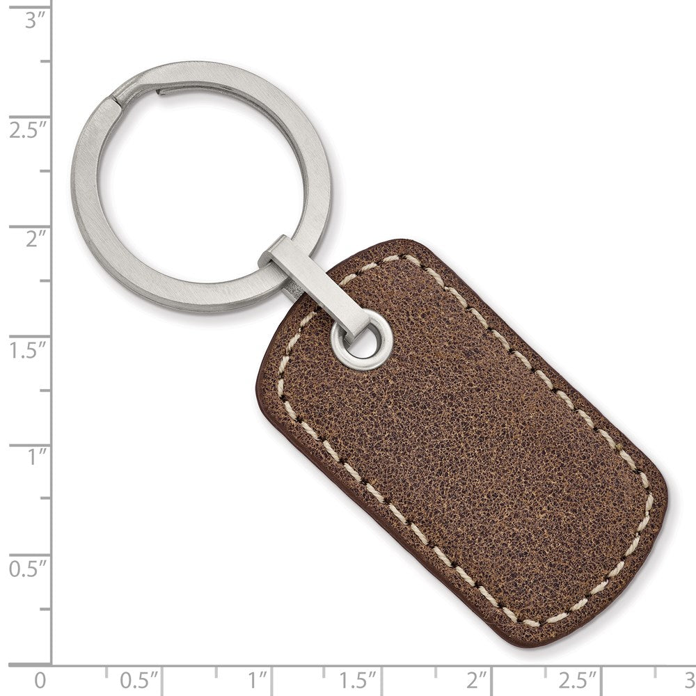 Alternate view of the Stainless Steel & Tan Stitched Brown Leather Key Chain by The Black Bow Jewelry Co.