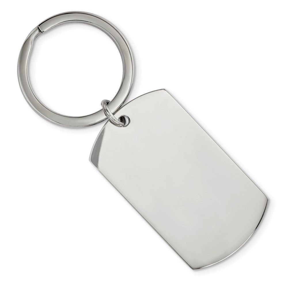 Stainless Steel Brushed & Polished Reversible Large Dog Tag Key Chain, Item M11428 by The Black Bow Jewelry Co.