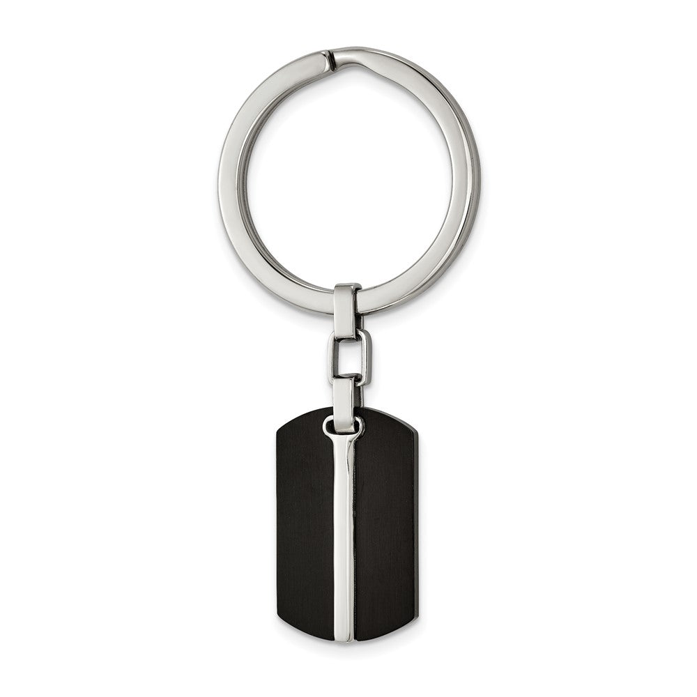 Stainless Steel Polished & Brushed Black Plated Dog Tag Key Chain, Item M11431 by The Black Bow Jewelry Co.