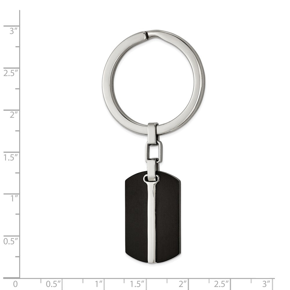 Alternate view of the Stainless Steel Polished & Brushed Black Plated Dog Tag Key Chain by The Black Bow Jewelry Co.