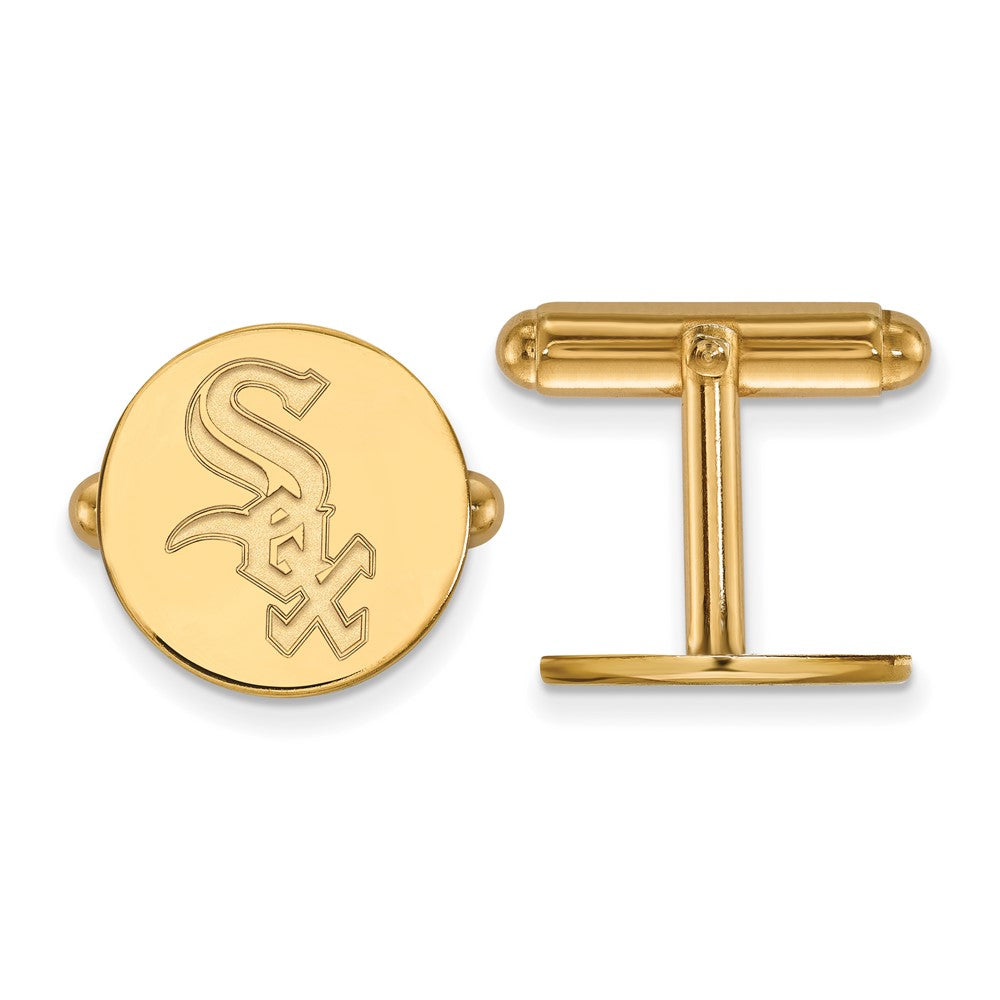 14k Yellow Gold Chicago White Sox MLB Cuff Links, Item M11437 by The Black Bow Jewelry Co.