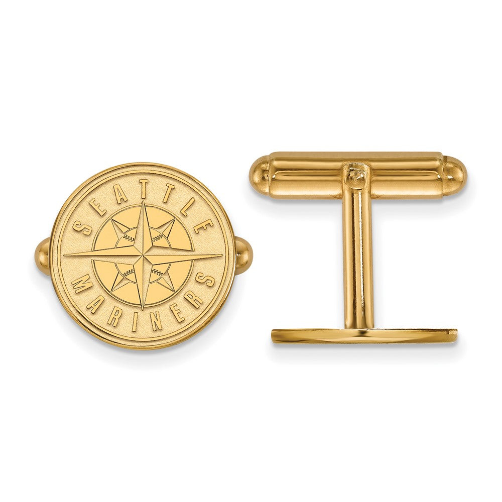 14k Yellow Gold Seattle Mariners MLB Cuff Links, Item M11453 by The Black Bow Jewelry Co.