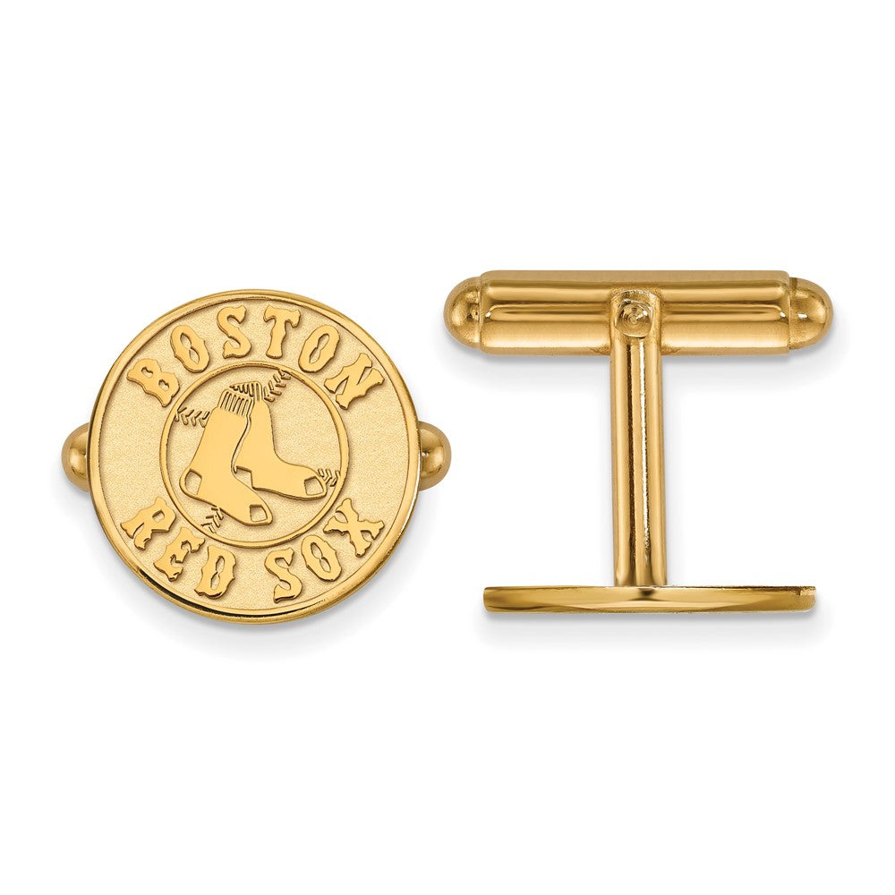 14K Yellow Gold Plated Boston Red Sox MLB Cuff Links, Item M11460 by The Black Bow Jewelry Co.