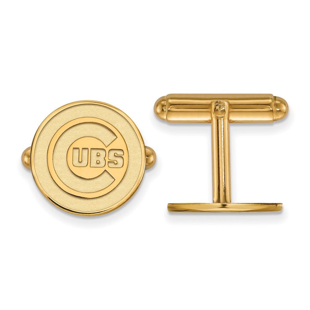 14K Yellow Gold Plated Chicago Cubs MLB Cuff Links, Item M11461 by The Black Bow Jewelry Co.