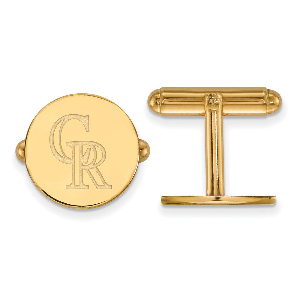 14K Yellow Gold Plated Colorado Rockies MLB Cuff Links, Item M11464 by The Black Bow Jewelry Co.