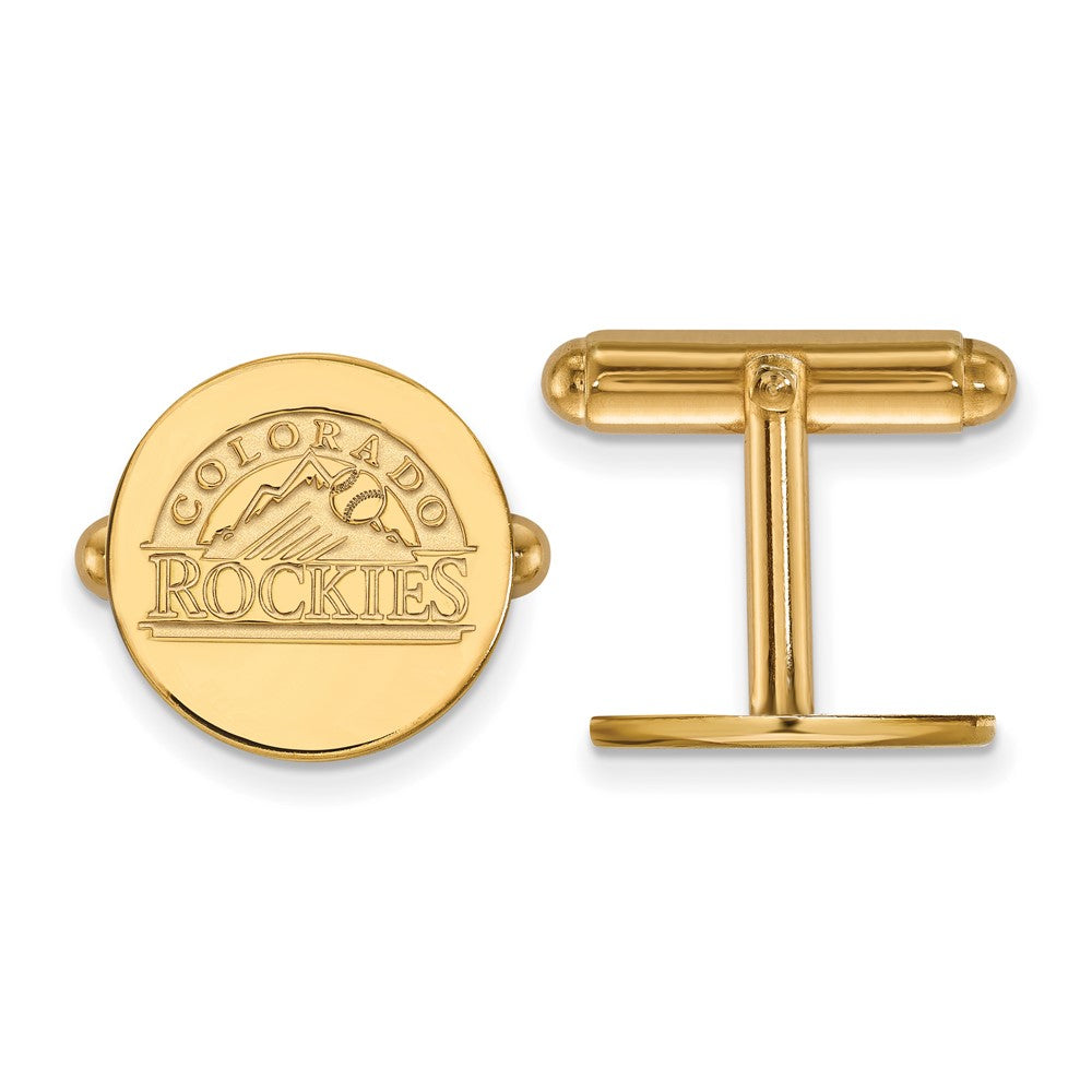 14K Yellow Gold Plated Colorado Rockies MLB Cuff Links, Item M11465 by The Black Bow Jewelry Co.