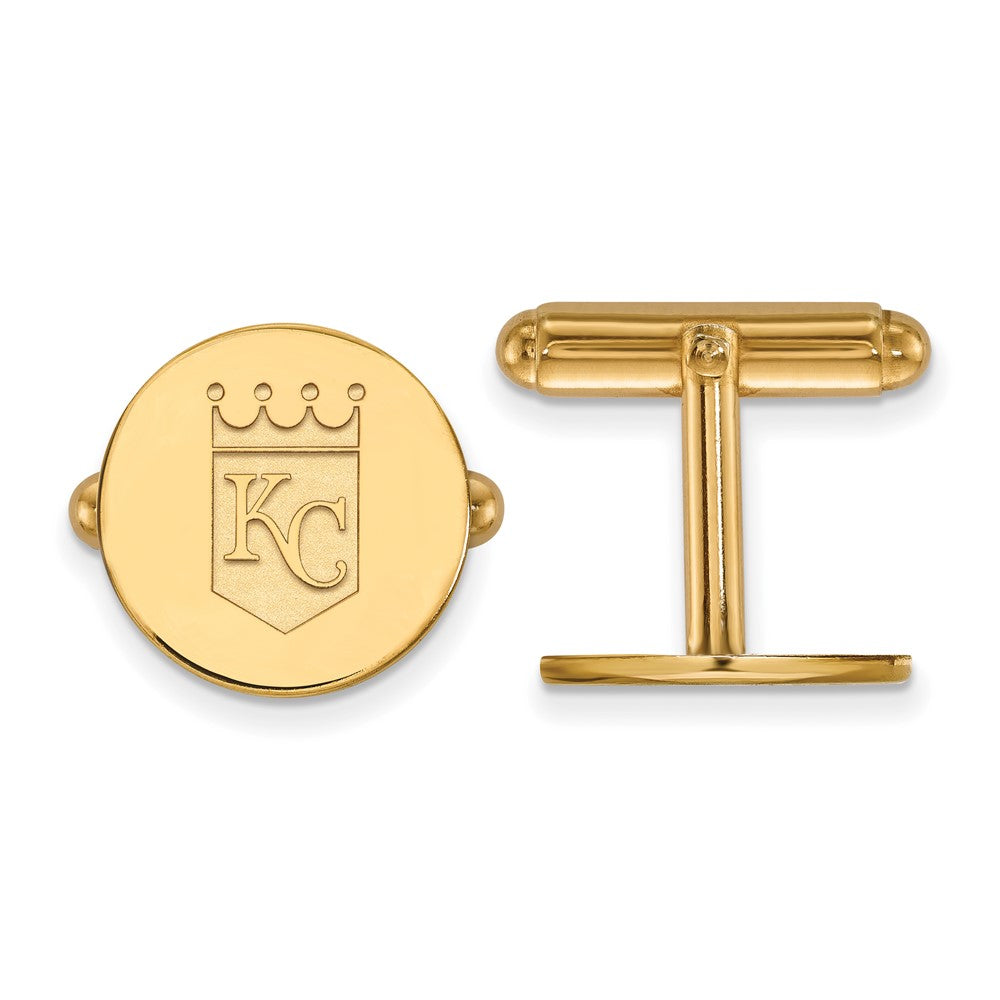 14K Yellow Gold Plated Kansas City Royals MLB Cuff Links, Item M11469 by The Black Bow Jewelry Co.