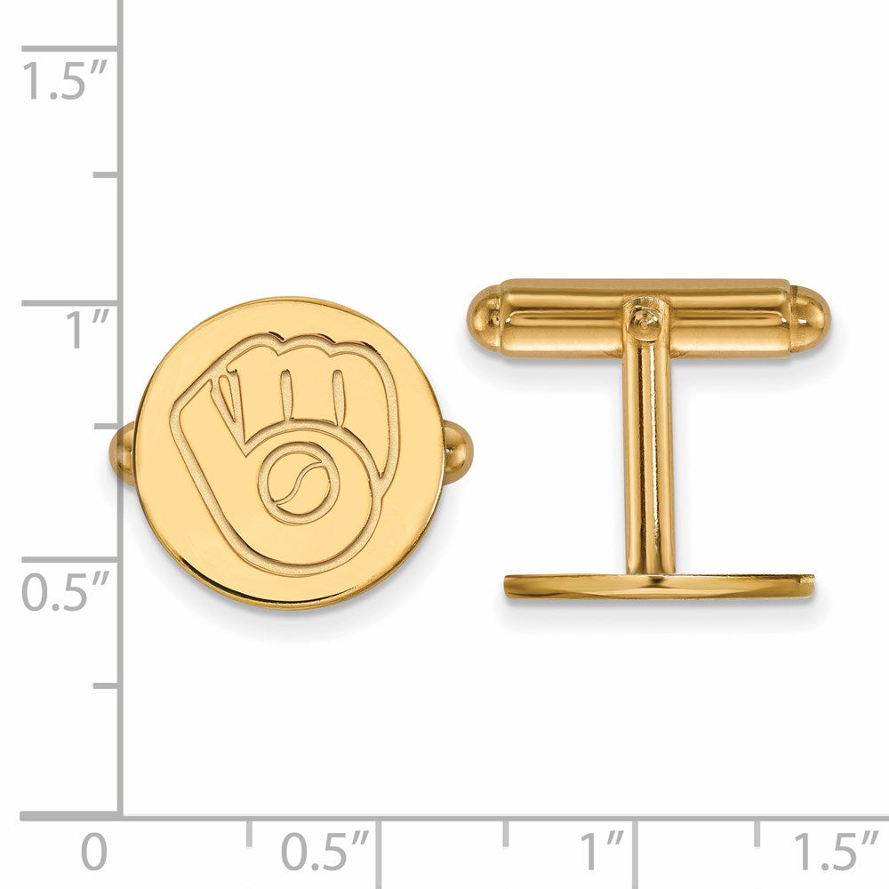 Alternate view of the 14K Yellow Gold Plated Milwaukee Brewers MLB Cuff Links by The Black Bow Jewelry Co.
