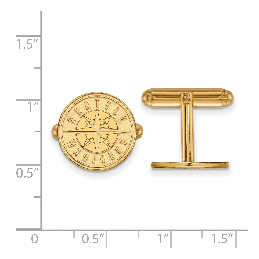 Alternate view of the 14K Yellow Gold Plated Seattle Mariners MLB Cuff Links by The Black Bow Jewelry Co.