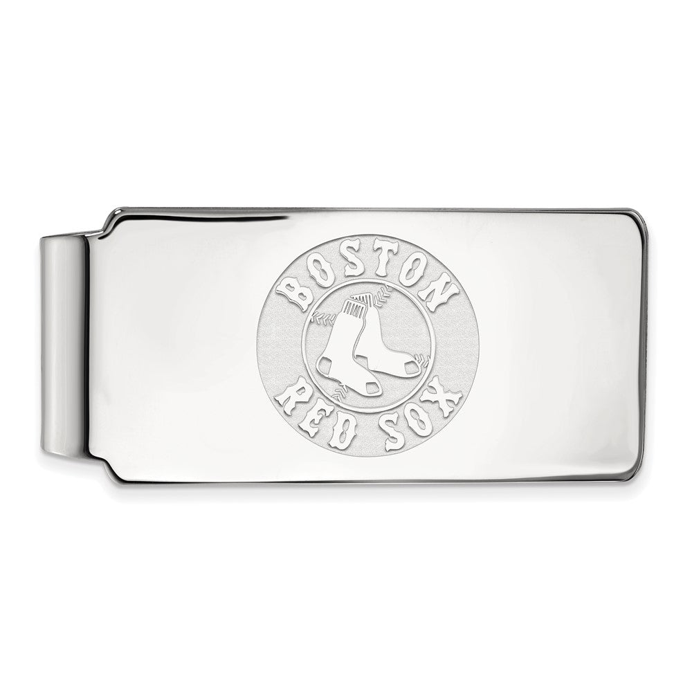 10K White Gold MLB Boston Red Sox Fold Over Money Clip, Item M11550 by The Black Bow Jewelry Co.