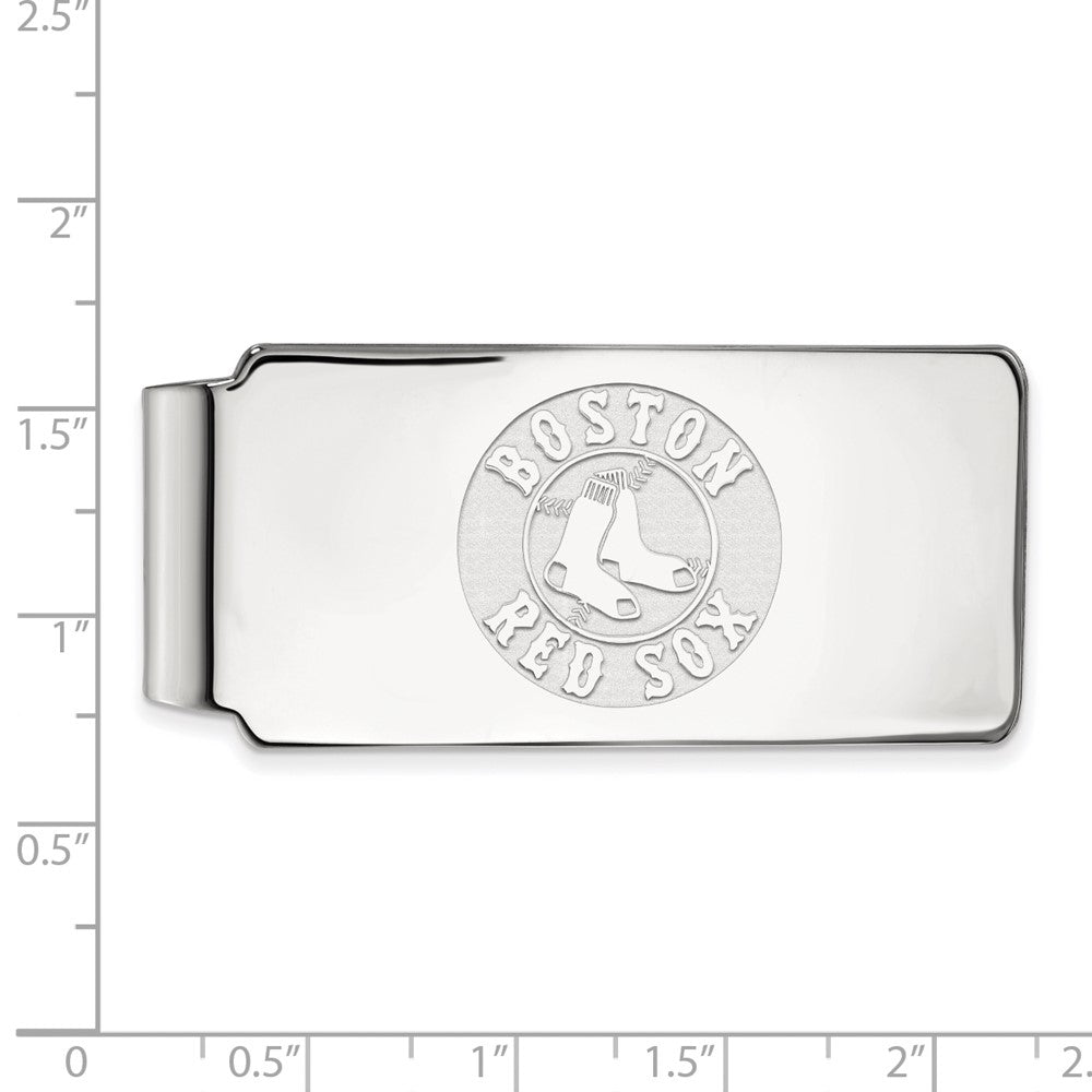 Alternate view of the 14K White Gold MLB Boston Red Sox Fold Over Money Clip by The Black Bow Jewelry Co.