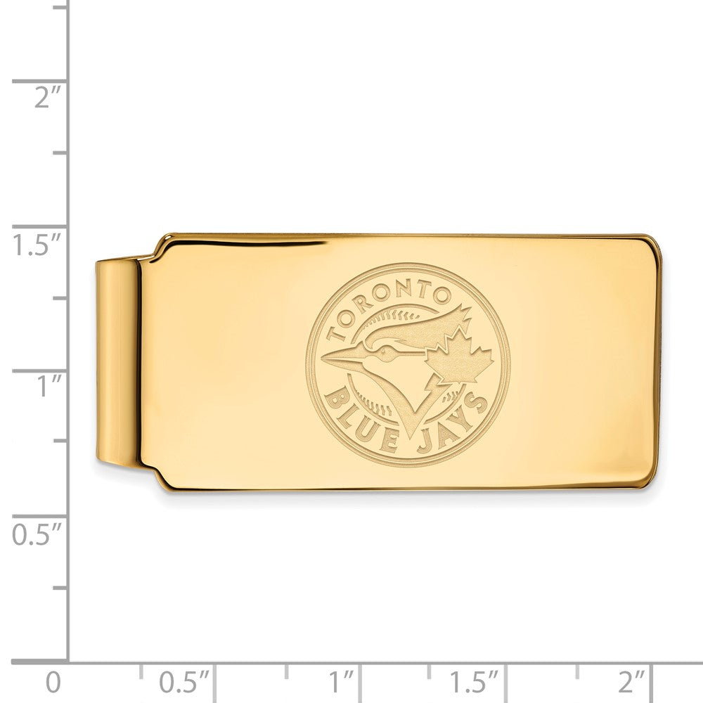 Alternate view of the 14K Gold Plated Silver MLB Toronto Blue Jays Fold Over Money Clip by The Black Bow Jewelry Co.