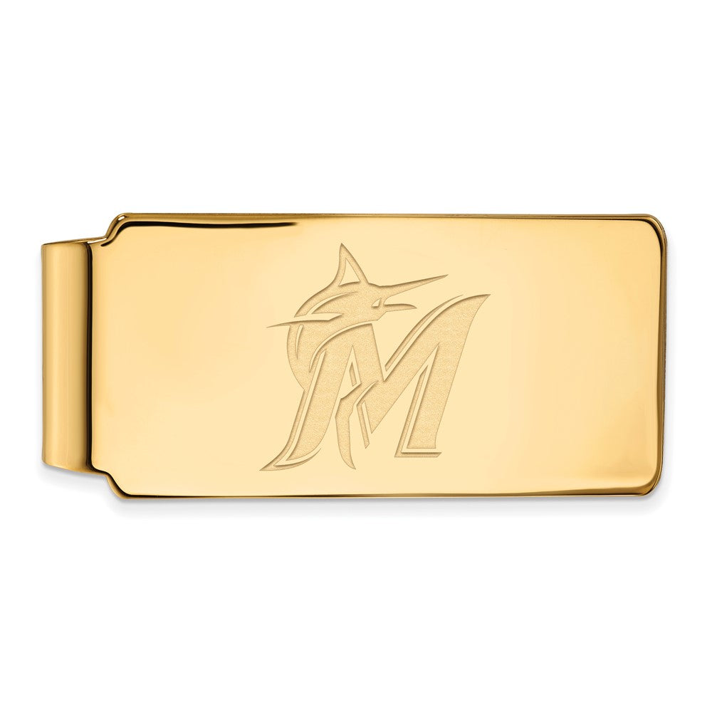 14K Gold Plated Silver MLB Miami Marlins Fold Over Money Clip, Item M11580 by The Black Bow Jewelry Co.