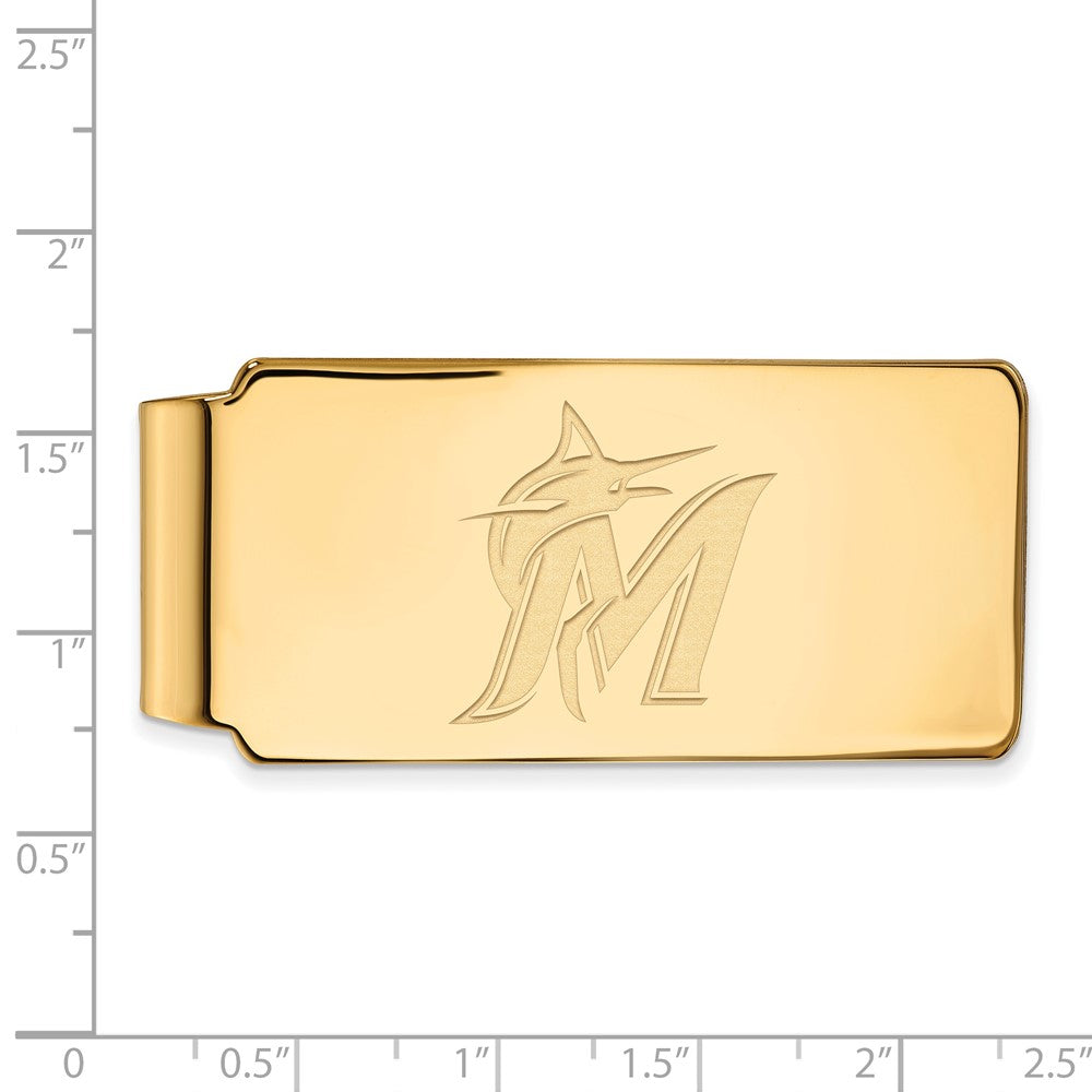 Alternate view of the 14K Gold Plated Silver MLB Miami Marlins Fold Over Money Clip by The Black Bow Jewelry Co.