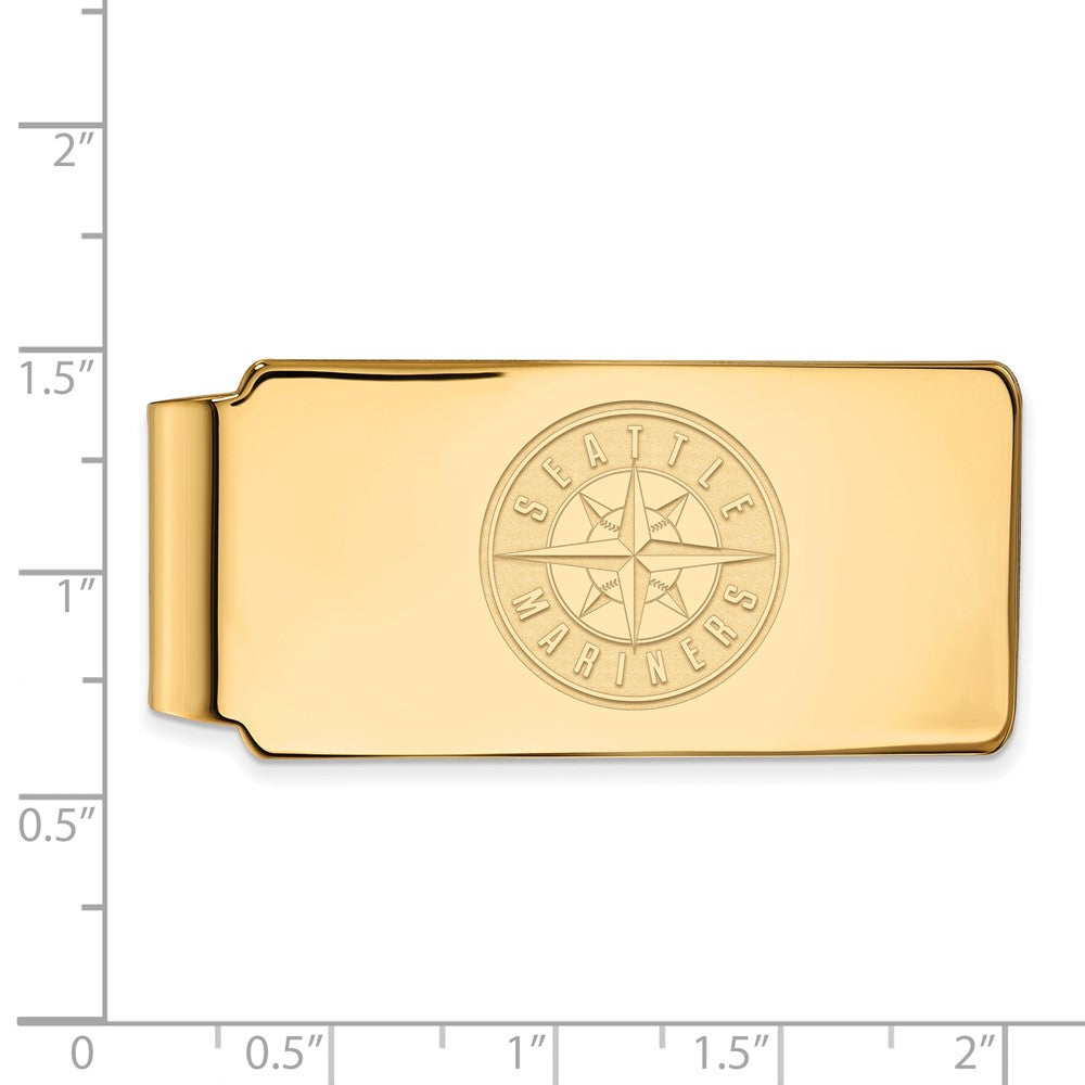 Alternate view of the 14K Gold Plated Silver MLB Seattle Mariners Fold Over Money Clip by The Black Bow Jewelry Co.