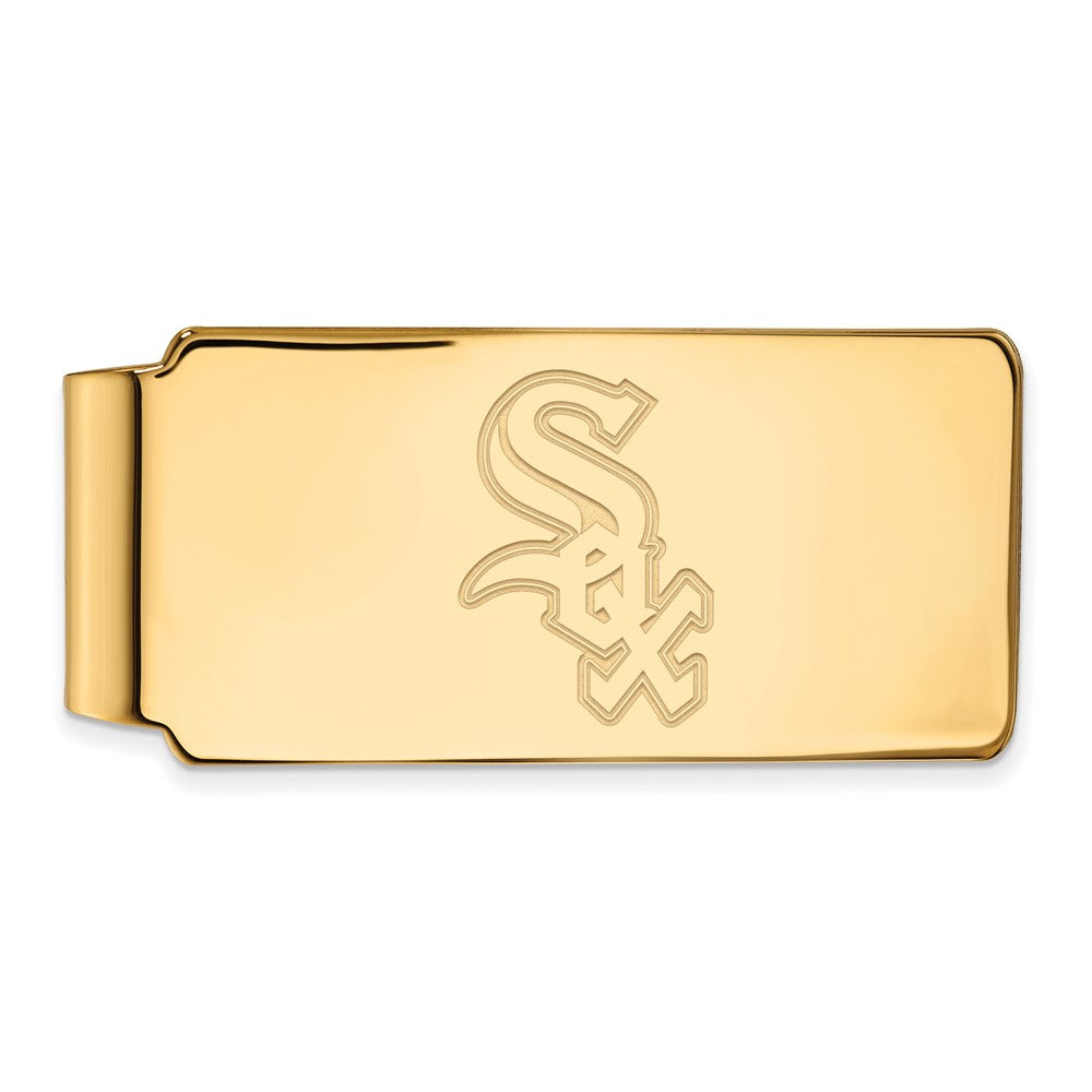 14K Gold Plated Silver MLB Chicago White Sox Fold Over Money Clip, Item M11592 by The Black Bow Jewelry Co.