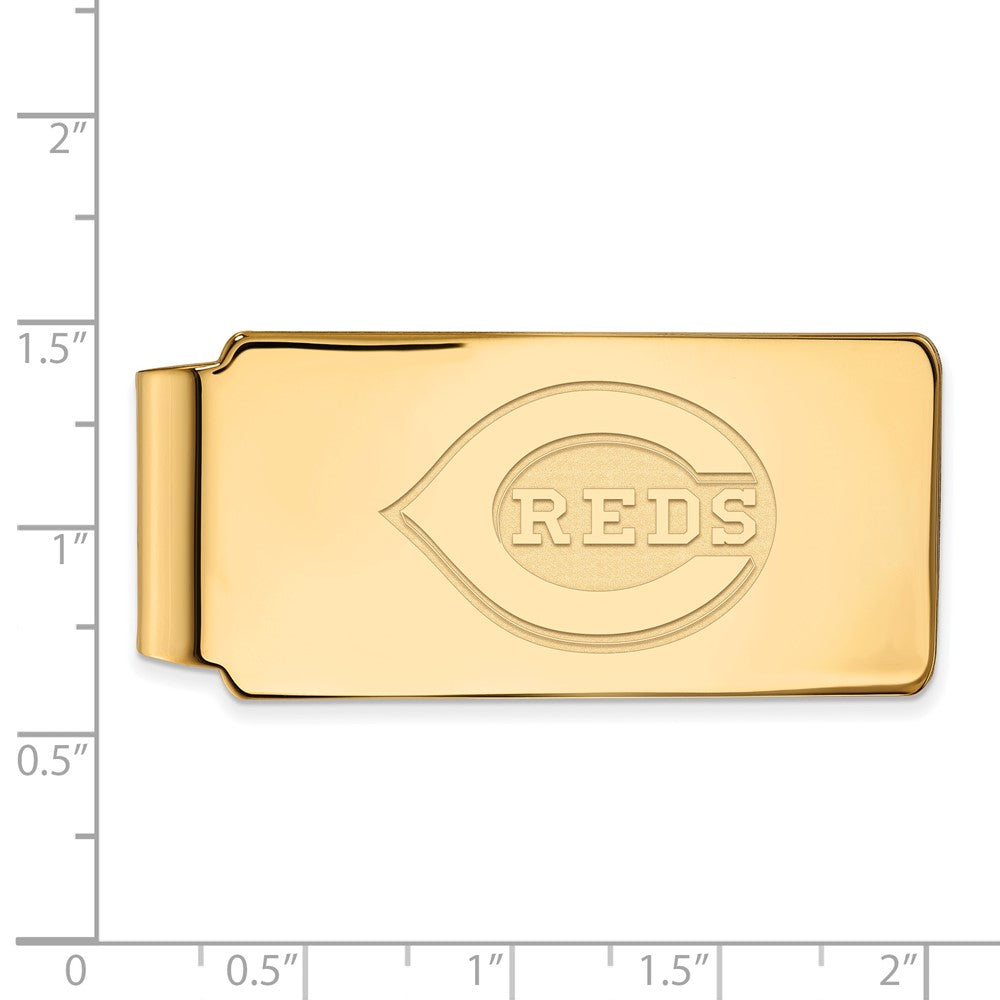 Alternate view of the 14K Gold Plated Silver MLB Cincinnati Reds Fold Over Money Clip by The Black Bow Jewelry Co.
