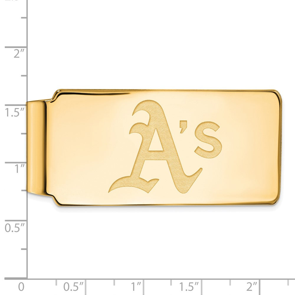Alternate view of the 14K Gold Plated Silver MLB Oakland Athletics Fold Over Money Clip by The Black Bow Jewelry Co.