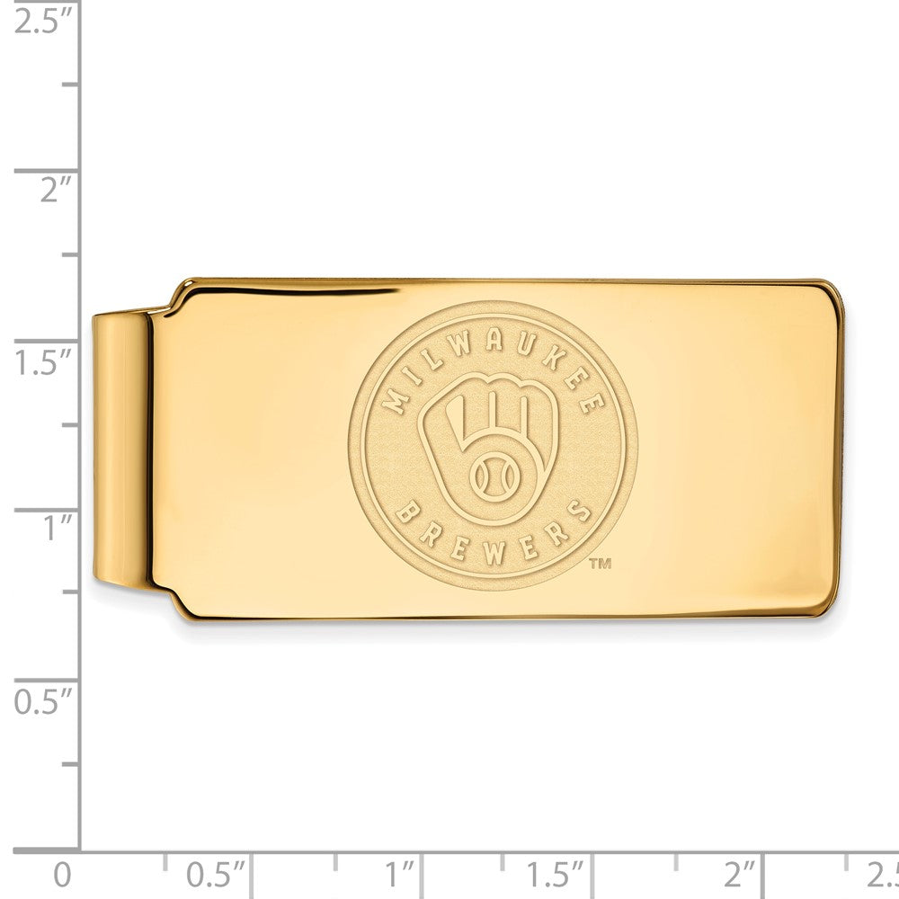 Alternate view of the 14K Gold Plated Silver MLB Milwaukee Brewers Fold Over Money Clip by The Black Bow Jewelry Co.