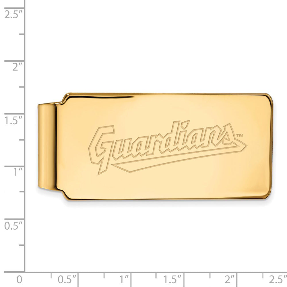 Alternate view of the 14K Yellow Gold MLB Cleveland Guardians Fold Over Money Clip by The Black Bow Jewelry Co.