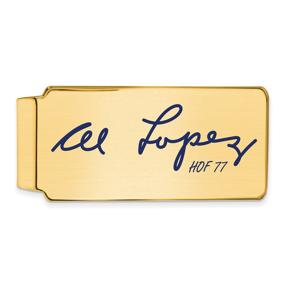 14K Gold Plated Silver Al Lopez HOF Epoxy Signature Money Clip, Item M11621 by The Black Bow Jewelry Co.