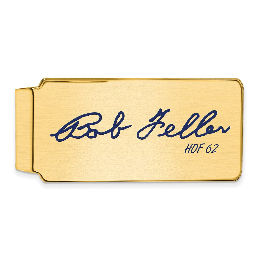 14K Gold Plated Silver Bob Feller HOF Epoxy Signature Money Clip, Item M11625 by The Black Bow Jewelry Co.