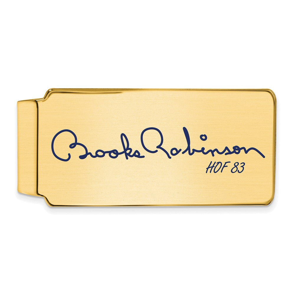 14K Gold Plated Silver Brooks Robinson HOF Epoxy Signature Money Clip, Item M11630 by The Black Bow Jewelry Co.