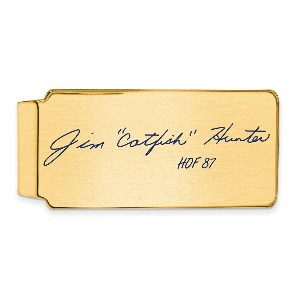 14K Gold Plated Silver Catfish Hunter HOF Epoxy Signature Money Clip, Item M11634 by The Black Bow Jewelry Co.