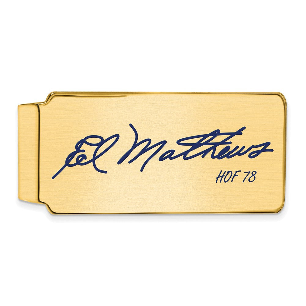 14K Gold Plated Silver Eddie Mathews HOF Epoxy Signature Money Clip, Item M11640 by The Black Bow Jewelry Co.