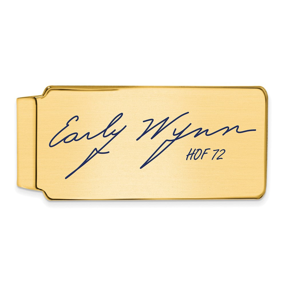 14K Gold Plated Silver Early Wynn HOF Epoxy Signature Money Clip, Item M11642 by The Black Bow Jewelry Co.